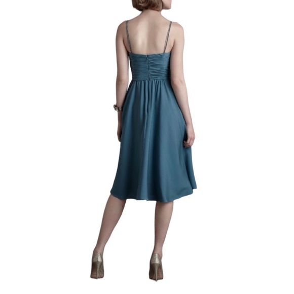 ANTHROPOLOGIE QUILLAREEE Tide size 8 Chain Strip Blue Silk Party Dress - Picture 6 of 7